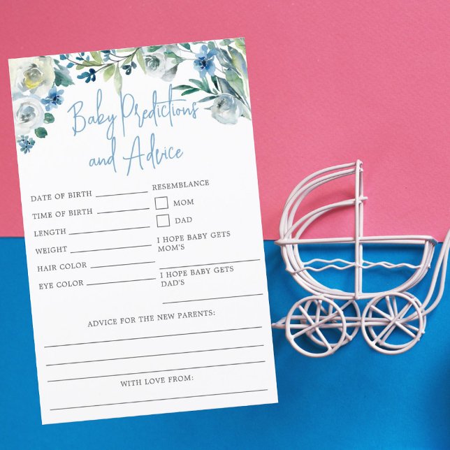 Tarjeta de consejos florales azules de Baby Shower (Subido por el creador)