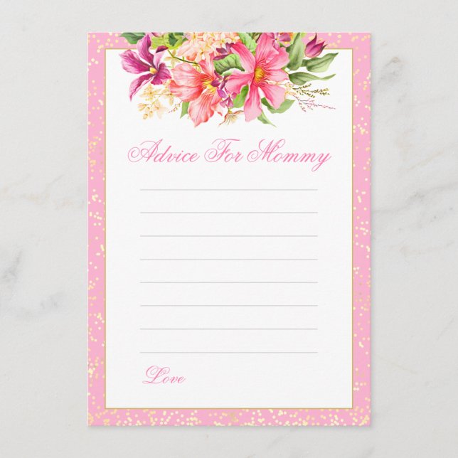 Tarjeta De Consejos Flores de Moda Baby Shower Bouquet Pink Mom (Anverso)