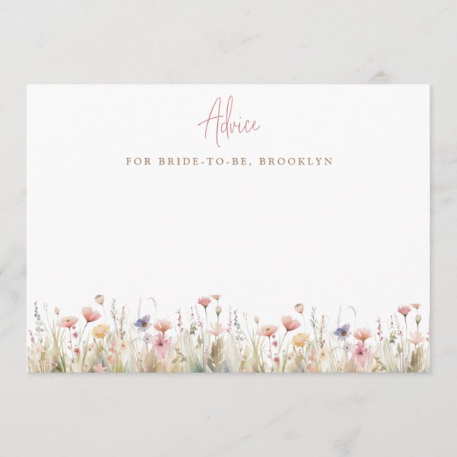 Tarjeta De Consejos Flores salvajes rosadas rusticas duchas de novias (Anverso)
