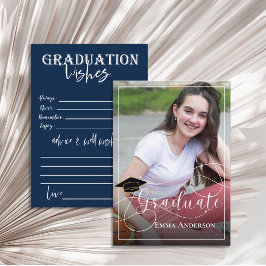 Tarjeta De Consejos Foto de Graduación Blanco y Azul Graduación 2026