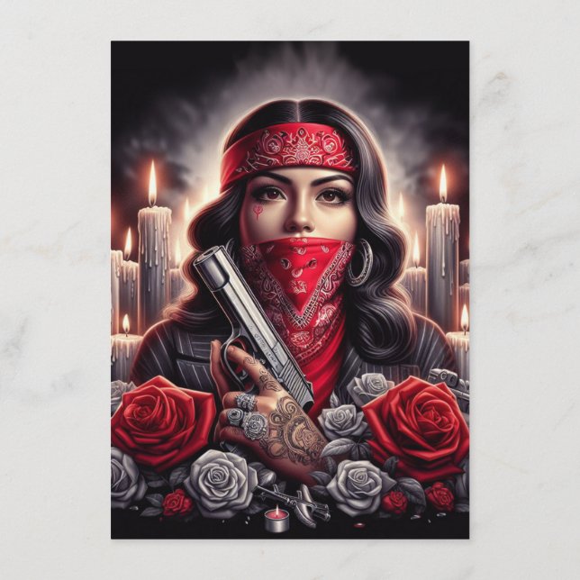 Tarjeta De Consejos Gangster Chica Hip Hop arte chicano gráfico (Reverso)