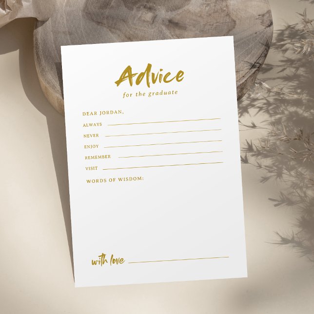 Tarjeta De Consejos Graduación de guión moderno en oro (Gold Modern Script Graduation Advice Card)
