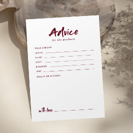 Tarjeta De Consejos Graduación de letra a mano simple moderna granate