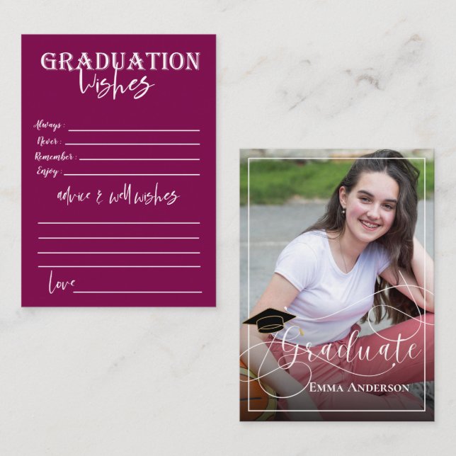 Tarjeta De Consejos Graduado Sencillo De Fotos De 2025 Graduación (Anverso / Reverso)
