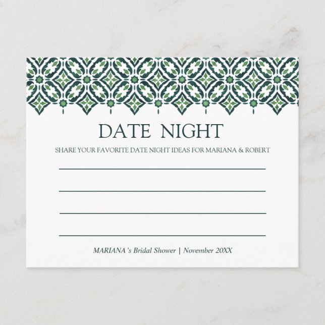 Tarjeta De Consejos Green Azulejo Spanish Tile Shower Date noche (Anverso)