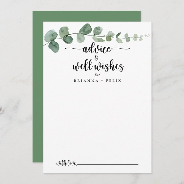 Tarjeta De Consejos Green Delight Eucalyptus Boda Well Wiers (Anverso / Reverso)