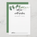 Tarjeta De Consejos Green Delight Eucalyptus Boda Well Wiers<br><div class="desc">Este delicioso boda de eucaliptos verde desea que la tarjeta de consejo sea perfecta para un boda sencillo. El diseño presenta una acuarela de hojas y ramas de eucaliptos botánicos elegantes dibujadas a mano. Estas tarjetas son perfectas para un boda, una ducha de novia, una ducha de bebé, una fiesta...</div>