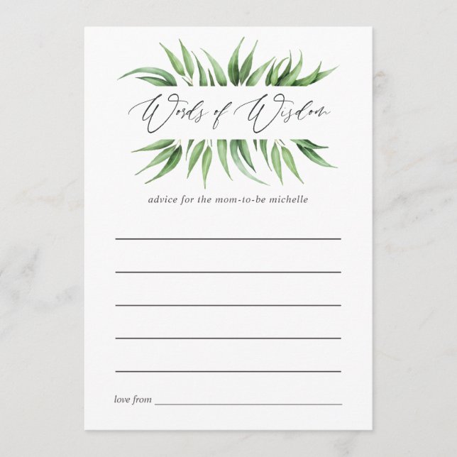 Tarjeta De Consejos Greenery Baby Shower Mom Advice (Anverso)