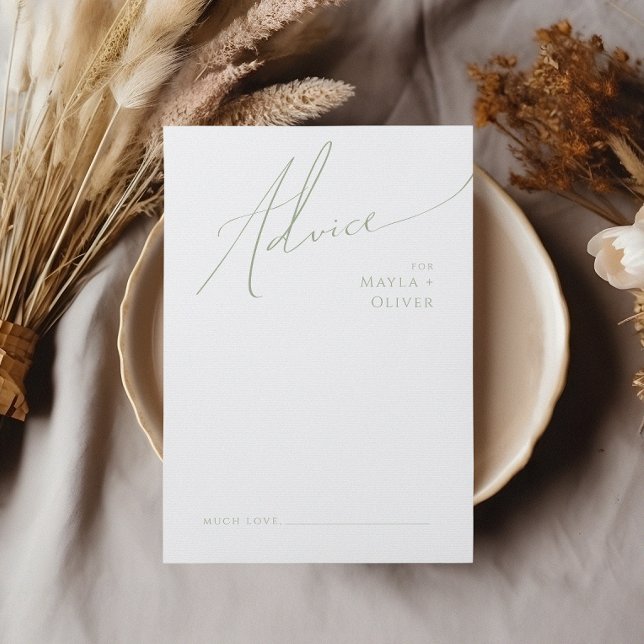 Tarjeta De Consejos Guión caprichoso | Sage Green Boda (Subido por el creador)