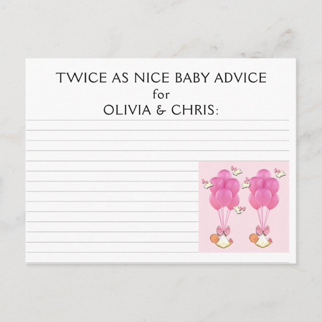 Tarjeta De Consejos Ideas gemelas de Baby Shower (Anverso)