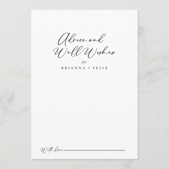Tarjeta De Consejos Idílico Boda de caligrafía estiloso (Anverso)
