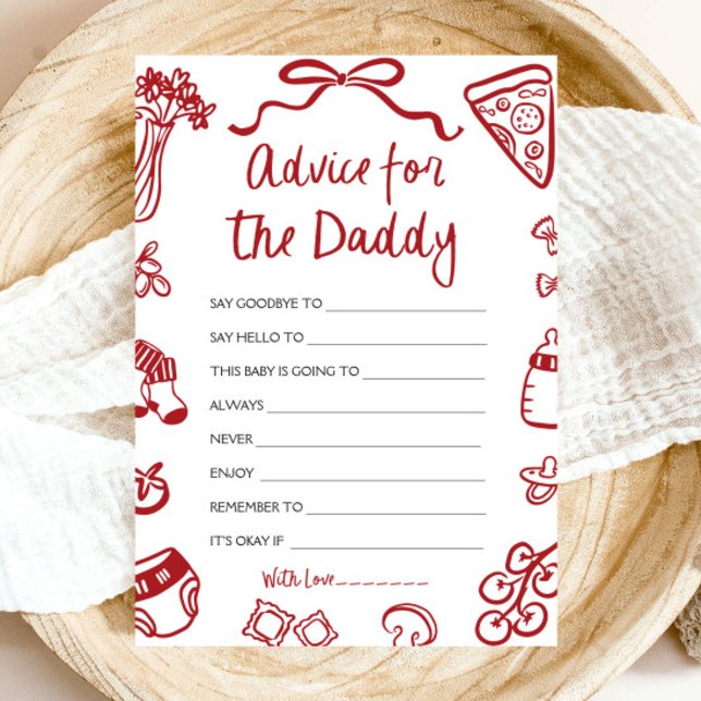 Tarjeta de Consejos Italianos Dibujados a Mano par (Hand Drawn Italian Advice for the Daddy-to-be Card)