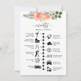 Tarjeta De Consejos Itinerario de invitado de Boda rosa ilustrado