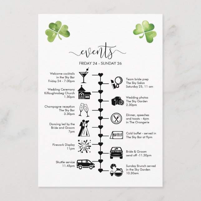 Tarjeta De Consejos Itinerario invitado de Boda irlandés (Anverso)