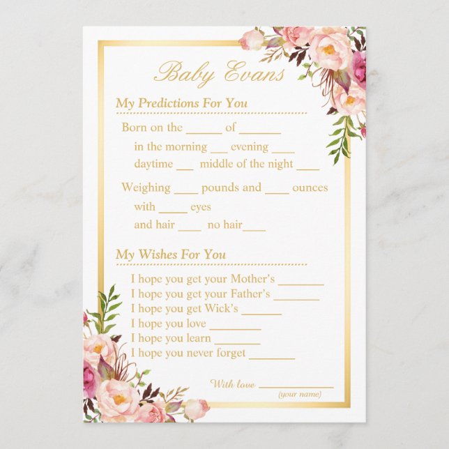 Tarjeta De Consejos Juego de adivinanzas y deseos para la ducha de roc (Anverso)