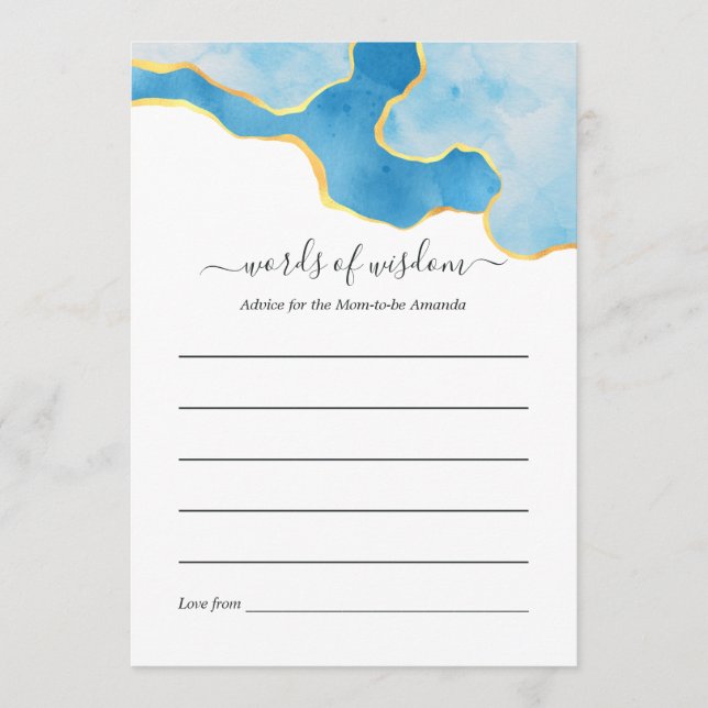 Tarjeta De Consejos Juego de Baby Shower Baby Blue and Gold Agboy (Anverso)