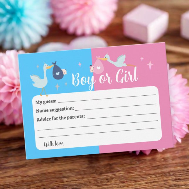 Tarjeta De Consejos Juego de consejos y predicciones para revelar el g (Blue Pink Gender Reveal Predictions & Advice Game
)