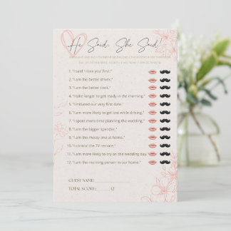 Tarjeta De Consejos Juego de Despedida de Soltera Dijo Él Dijo Ella Fi