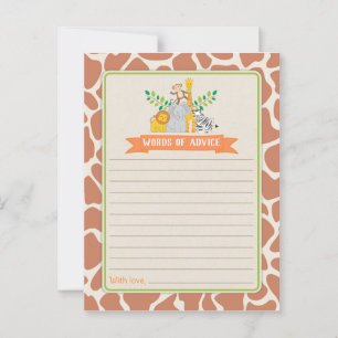 Tarjeta De Consejos Jungle Animales Safari Baby Shower Palabras de con