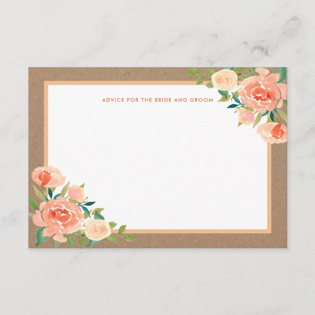 Tarjeta De Consejos Kraft Paper Peach Florals | Asesoramiento de Bodas (Anverso)