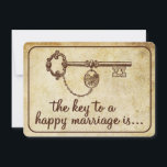 Tarjeta De Consejos La Clave Para Un Matrimonio Feliz Es... Boda de co<br><div class="desc">Estas tarjetas de consejo de clave antigua son el perfecto toque de queda de cada uno de sus huéspedes en su boda. El diseño,  sencillo pero elegante,  permite a los clientes escribir una nota de consejo para que puedan leer en los próximos años.</div>