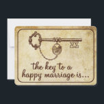 Tarjeta De Consejos La Clave Para Un Matrimonio Feliz Es... Boda de co<br><div class="desc">Estas tarjetas de consejo de clave antigua son el perfecto toque de queda de cada uno de sus huéspedes en su boda. El diseño,  sencillo pero elegante,  permite a los clientes escribir una nota de consejo para que puedan leer en los próximos años.</div>
