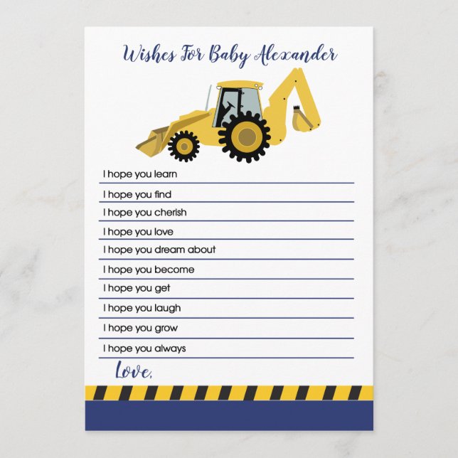 Tarjeta De Consejos La construcción de Baby Shower quiere bebé (Anverso)