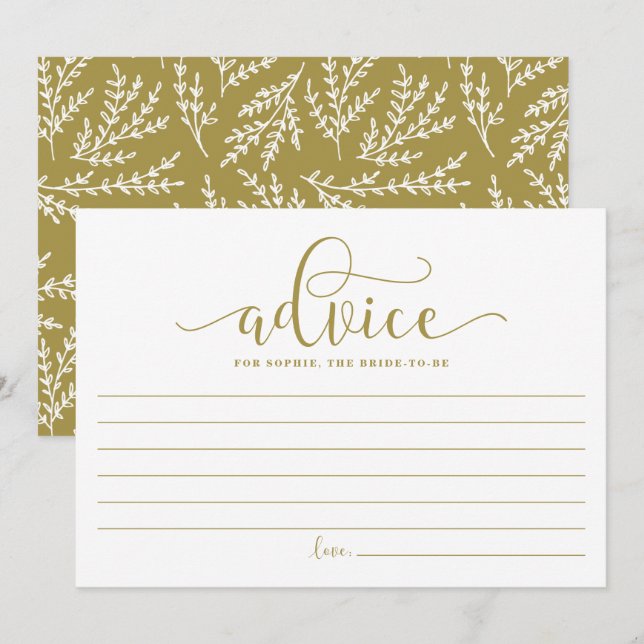 Tarjeta De Consejos La divinidad de la caligrafía de oro para la novia (Anverso / Reverso)
