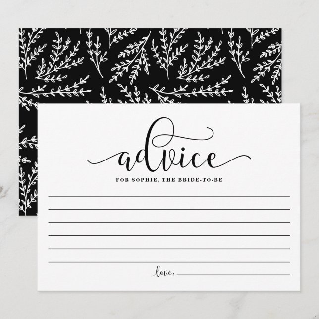 Tarjeta De Consejos La divinidad de la caligrafía negra para la novia (Anverso / Reverso)