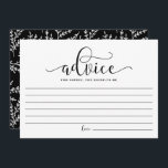 Tarjeta De Consejos La divinidad de la caligrafía negra para la novia<br><div class="desc">Consejo de caligrafía negra para la futura tarjeta de novia | Anote su consejo para la futura novia con esta tarjeta de recuerdos en blanco. Presenta una caligrafía caprichosa con un patrón follaje. Los elementos coincidentes están disponibles.</div>