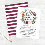 Tarjeta De Consejos La ruidosa caída de Borgoña en la flor del amor<br><div class="desc">La elegante tarjeta de consejo boda "Fall in Love" cuenta con una guirnalda rústica de flores de color de otoño, incluyendo rosas, dahlias, flores de peonía y vegetación, en una espléndida paleta otoñal de rojo burdeos, amarillo dorado, rosa rubor y tonos verdes. Un patrón coordinado de franjas de color burdeos...</div>