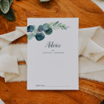 Tarjeta De Consejos La vegetación exuberante y el Boda Eucalyptus<br><div class="desc">Esta exuberante tarjeta de consejo para bodas y eucaliptos es perfecta para un elegante boda de patio trasero y se puede usar para cualquier evento. El moderno diseño botánico presenta magníficos eucaliptos de color azul acuático y hojas verdes. Estas tarjetas de consejo pueden utilizarse como alternativa de libro de visitas...</div>