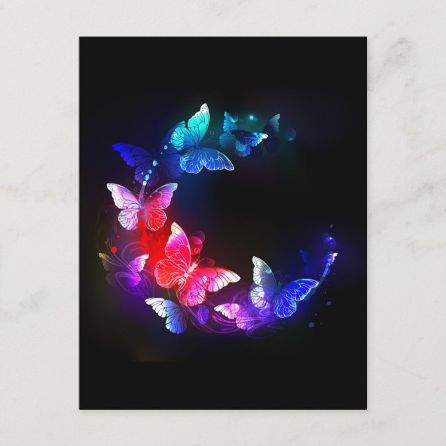 Tarjeta De Consejos Las mariposas nocturnas brillantes de Neon en el f (Anverso)