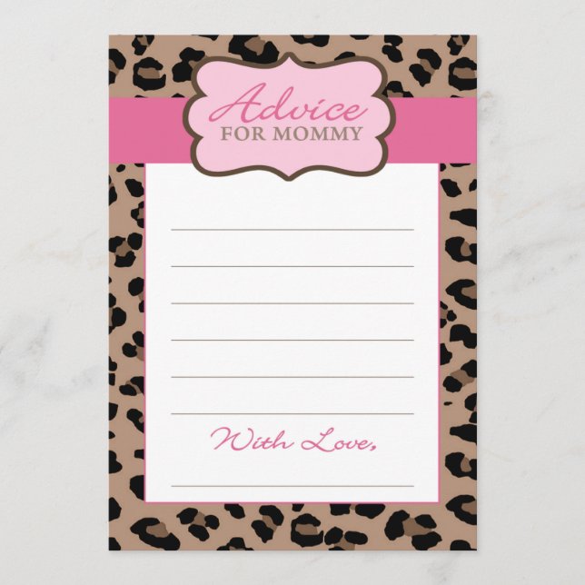 Tarjeta De Consejos Leopard y Baby Shower rosa (Anverso)