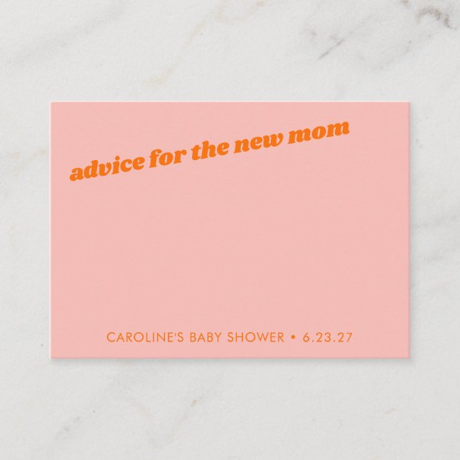Tarjeta De Consejos Libros Baby Shower de Naranja rosa pastel moderno (Anverso)
