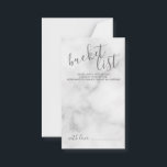 Tarjeta De Consejos Lista de cubo de Boda de escritura moderna de márm<br><div class="desc">Añada un toque personal a su boda con una tarjeta de lista de cubo boda de script moderna. Esta tarjeta presenta el título en el estilo de fuente de caligrafía moderna gris y detalles en el estilo de fuente sans serif moderno gris sobre fondo de mármol blanco.</div>