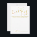 Tarjeta De Consejos Lista de cubo de Boda de guiones dorados modernos<br><div class="desc">Añada un toque personal a su boda con una tarjeta de lista de cubo boda de script moderna. Esta tarjeta presenta el título en el estilo de letra de caligrafía moderna de oro y detalles en el estilo de fuente sans serif moderno de oro sobre fondo blanco. Nota: Los detalles...</div>