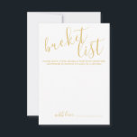 Tarjeta De Consejos Lista de cubo de Boda de guiones dorados modernos<br><div class="desc">Añada un toque personal a su boda con una tarjeta de lista de cubo boda de script moderna. Esta tarjeta presenta el título en el estilo de letra de caligrafía moderna de oro y detalles en el estilo de fuente sans serif moderno de oro sobre fondo blanco. Nota: Los detalles...</div>