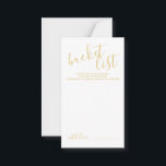 Tarjeta De Consejos Lista de cubo de Boda de guiones dorados modernos<br><div class="desc">Añada un toque personal a su boda con una tarjeta de lista de cubo boda de script moderna. Esta tarjeta presenta el título en el estilo de letra de caligrafía moderna de oro y detalles en el estilo de fuente sans serif moderno de oro sobre fondo blanco. Nota: Los detalles...</div>