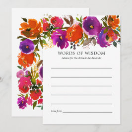 Tarjeta De Consejos Lluvia de Regalos Nupciales Floral Púrpura y Naran