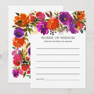 Tarjeta De Consejos Lluvia de Regalos Nupciales Floral Púrpura y Naran