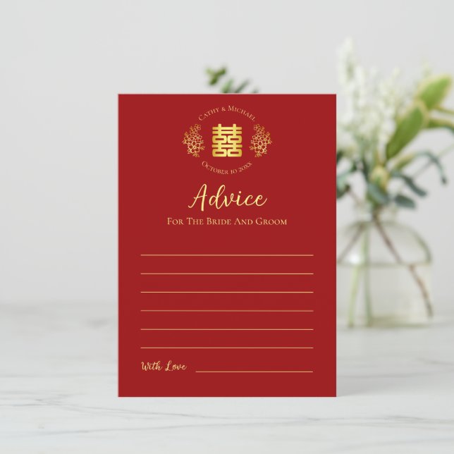 Tarjeta De Consejos Logo rojo floral boda chino doble felicidad (Anverso de pie)