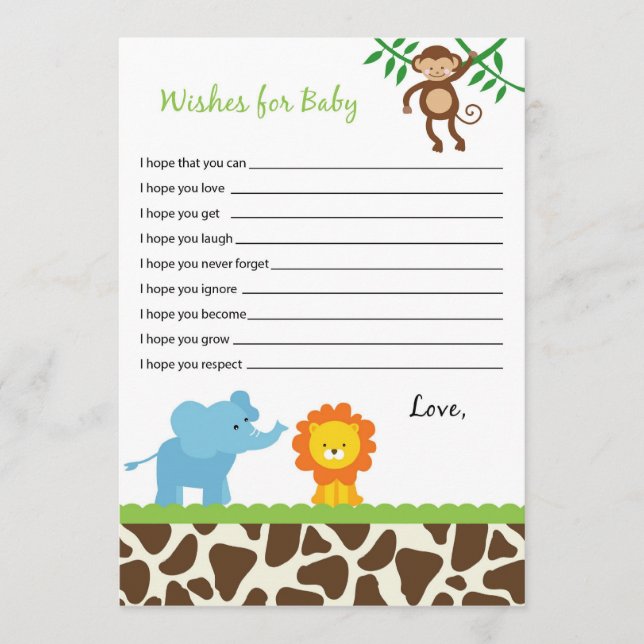 Tarjeta De Consejos Los deseos de los animales de la jungla de Safari  (Anverso)
