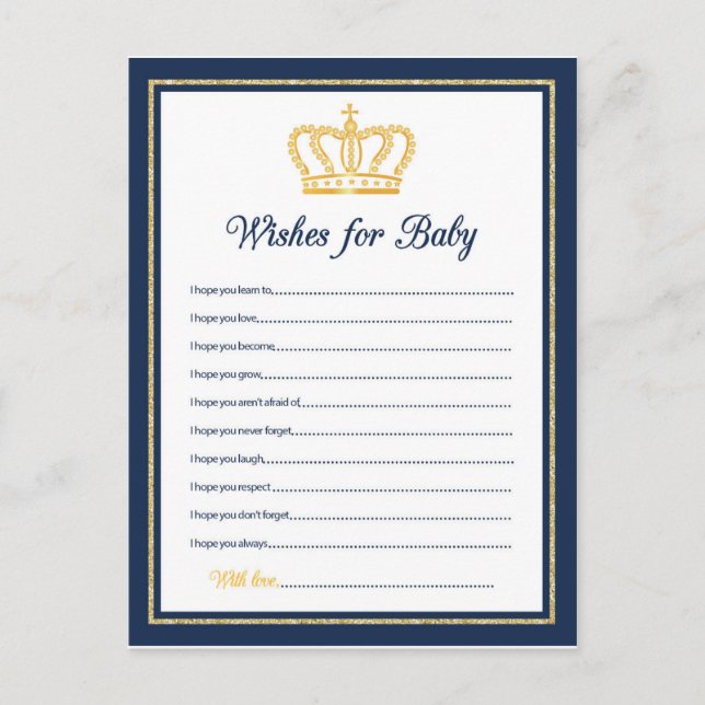 Tarjeta De Consejos Los deseos reales de Baby Shower para el bebé (Anverso)