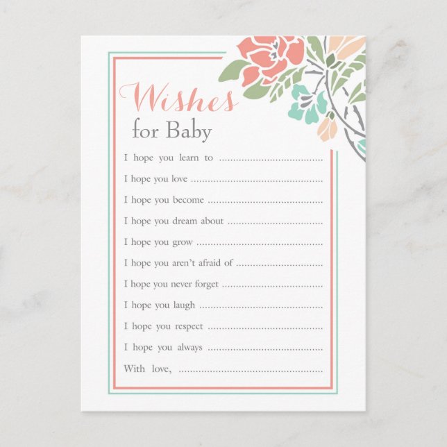 Tarjeta De Consejos Los deseos Verde azulados de coral floral para el  (Anverso)