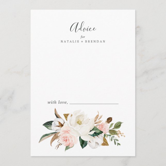 Tarjeta De Consejos Magnolia elegante | Boda blanco y Rubor (Anverso)