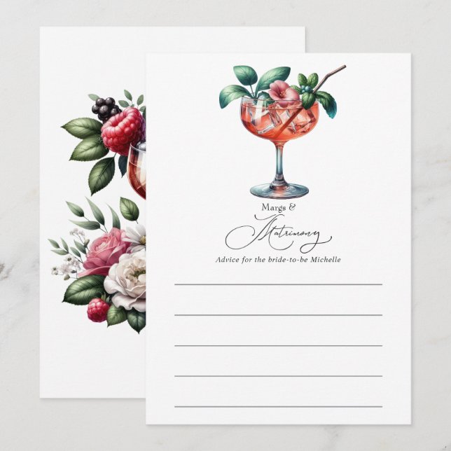 Tarjeta De Consejos Margs y Matrimonio Fiesta de Despedida de Soltera  (Anverso / Reverso)