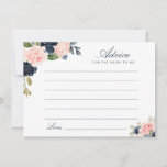 Tarjeta De Consejos marina acuarela y floral rubia<br><div class="desc">Un diseño floral sencillo con bonitas flores acuáticas azul marino y rosa. No dude en cambiar los colores y detalles del texto.</div>