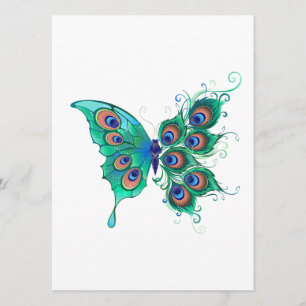 Tarjeta De Consejos Mariposa con plumas de pavo real verde
