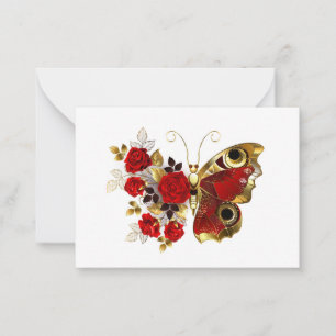 Tarjeta De Consejos Mariposa de flor roja con rosas rojas